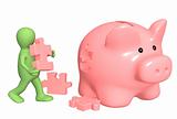 Puppet, piggy bank and puzzles