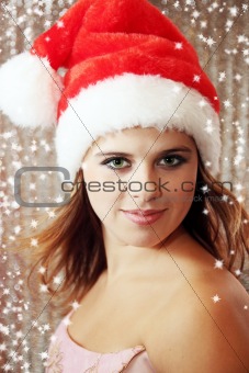 Portrait girl in cap Santa 