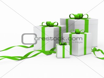 gift box white green ribbon