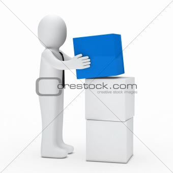 man hold blue cube