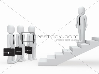 leader show businessmen way on stairs