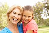 Granddaughter Hugging Grandmother In Park