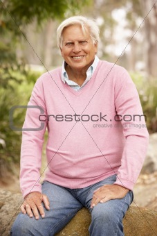 Senior Man Sitting On Wall