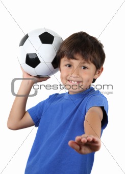 Younf happy boy with soccer ball