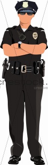 Police woman looking forward  isolated on white. Vector illustra