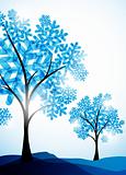 winter background, a tree in the snow