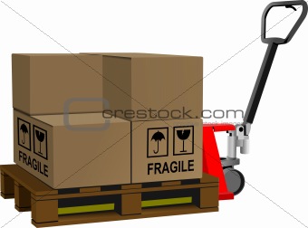 Industrial forklift with a load of the boxes