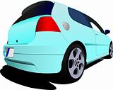 3-doors light blue hatchback car on the road. Vector illustratio