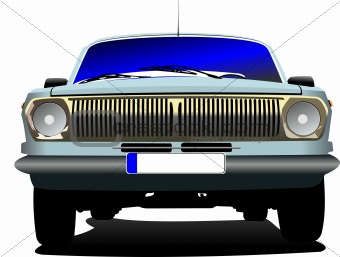 Fifty years old blue rarity car. Vector illustration