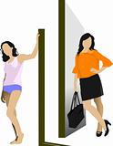 Two women silhouettes. Vector illustration