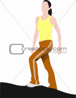 Woman tourist going up. Vector illustration
