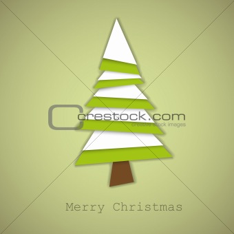 Simple vector christmas tree made from green and white paper