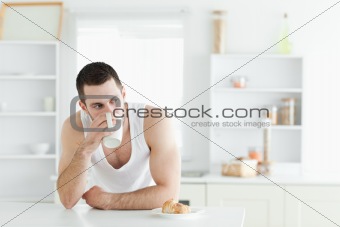 Quiet man having breakfast