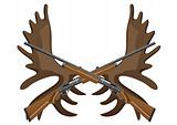Hunting rifles and antlers of elk