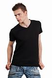Male posing with blank black shirt