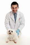 Confident vet with pet dog