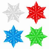 Four colorful paper snowflakes