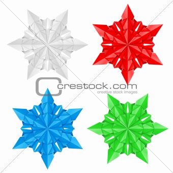Four colorful paper snowflakes