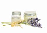jars with cream and lavender
