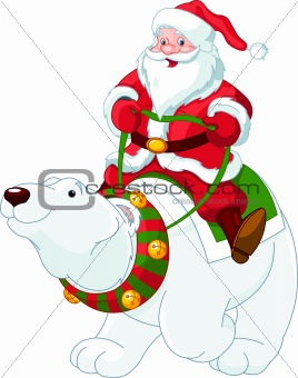 Santa Claus riding on polar bear