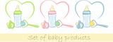 Set of baby products in gentle colors, vector illustration