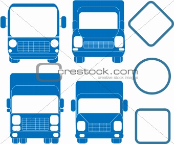 set blue trucks and bus