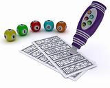 Bingo balls and card with dabber pen