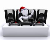 Christmas DJ mixing records on turntables