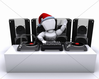 Christmas DJ mixing records on turntables