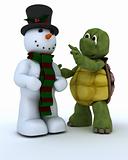 Tortoise building a snowman