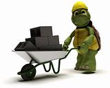 tortoise Builder with a wheel barrow carrying bricks
