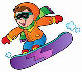 Cartoon boy on snowboard
