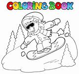 Coloring book girl on snowboard