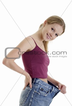 pretty girl in jeans lost weight