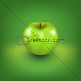 Green Apple With Organic Label 