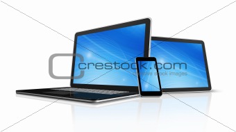 laptop, mobile phone and digital tablet pc computer