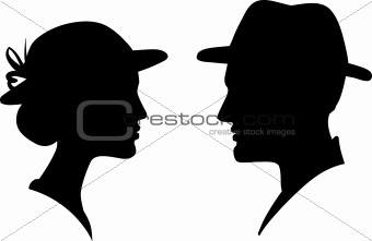 man and woman face profile silhouette, vector male female couple