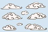 Clouds set, vintage vector stylized drawing 