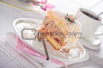 Coconut cake with vanilla and chocolate cream