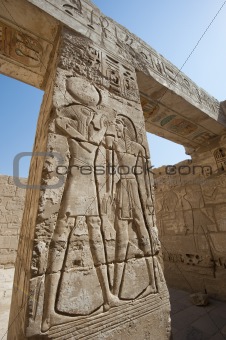 Hieroglypic carvings on an egyptian temple