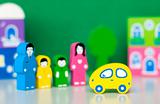 Funny toy car and toy family