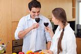 Couple drinking a glass of red wine
