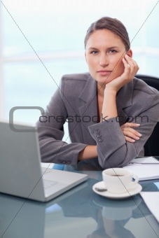 Portrait of a serious businesswoman working with a notebook