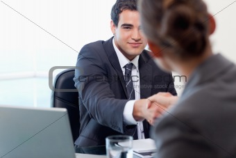 Manager interviewing a female applicant