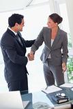 Business partner shaking hands after closing a deal