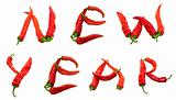 New year text composed of red chili peppers