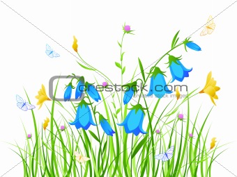  floral background with blue and yellow flowers