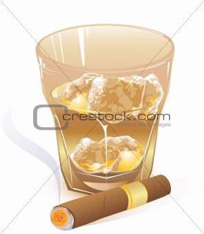 glass of whiskey and  cigar