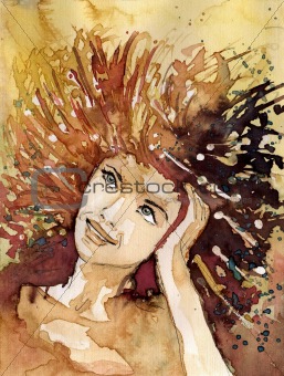 Watercolor portrait of a woman.