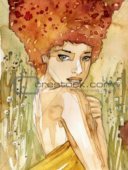 Watercolor portrait of a woman.